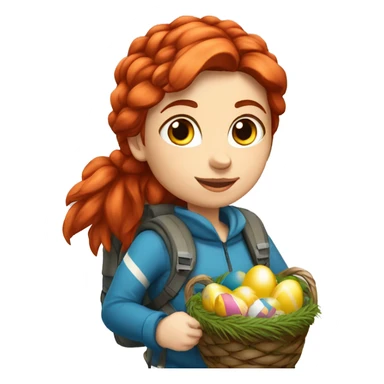 Female winter mountaineer red hair white skin climbing with Greek Flag and Easter eggs basket sticker
