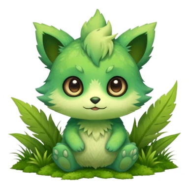Pastel warm mossy grassy elemental fantasy colorful-green-brown-gradient anime-styled edgy cool badass cute random Fakémon-creature, with random markings, full body sticker
