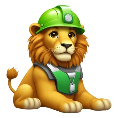 Cute Lion wear safety helmet as call center in green and orange theme  sticker