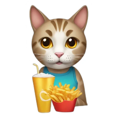 Cat holding fries and beer sticker