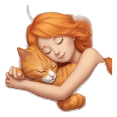 orange cat sleeping with short orange hair girl sticker