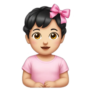 Baby with short blackhair and pink bow sticker