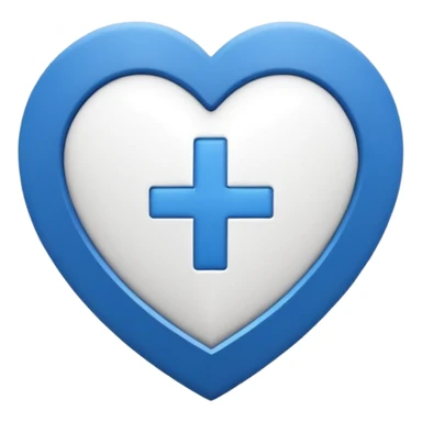 Minimal medical AI logo emoji, heart or shield shape, broken ECG line stylized as letters AI, flat vector style, clean modern healthcare design, blue and white, trustworthy, simple sticker