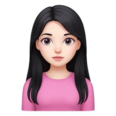 A white skin girl with black long hair and wearing a cute pink top sticker
