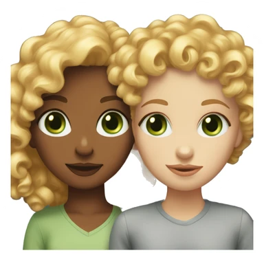 curly read head girl with green eyes kissing blonde short haired girl with blue eyes  sticker