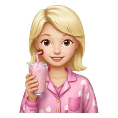Ein Blondes mädchen was einen erdbeershake trinkt und blond ist und eine rosa ne Pyjama an hat sticker