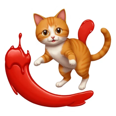Chat roux qui saute dans la peinture sticker