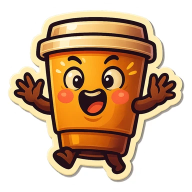 Tall coffee cup, dramatic, laughing, hands up in defense sticker