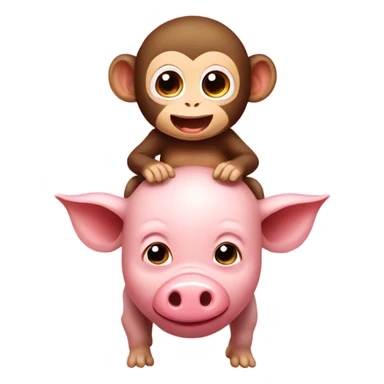 Baby monkey riding backwards on a pig sticker