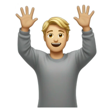 Blind man raising hands up and showing underarm sticker