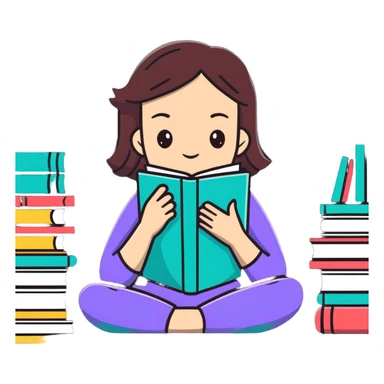 Tired girl cramming for exams with books and coffee sticker