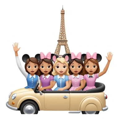 quatro chicas montadas en una atraccion de Disney paris levantando la mano sin el castillo detras sticker