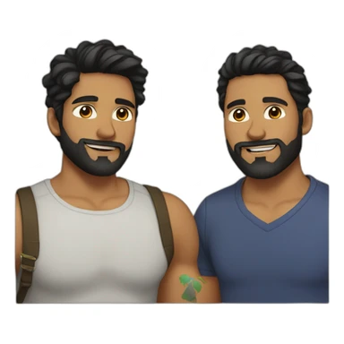Gay male couple Latino Black hair and beard male and a male Australian blonde hair , with a cat in the middle sticker