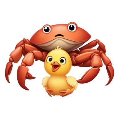 sea crab hugging baby chicken ￼ sticker