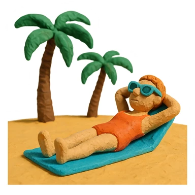 person sunbathing on Miami beach with visible clay texture and palm trees sticker