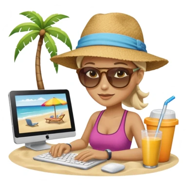 nutricionist with a computer at the beach sticker