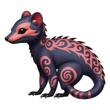 Rare warm-colored exotic gloomy tropical edgy cute epic aesthetic spooky  gothic colorful Salandit-Noibat-Civet-species-Fakemon-hybrid-creature, with tribal tattoo markings, full body sticker