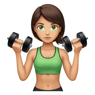 brunette girl with green eyes doing sports with dumbbells sticker