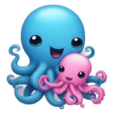 an adorable blue kraken hugging another pink kraken  adorable sticker