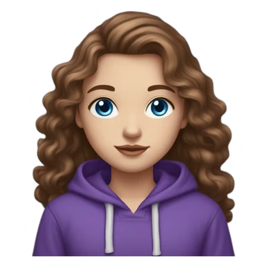 girl with blue eyes and white skin and long curly brown hair with high aristocratic cheekbones in a purple hoodie sticker