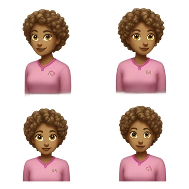 Light brown girl with curly hair wearing a pink shirt with green “AKA” letters sticker
