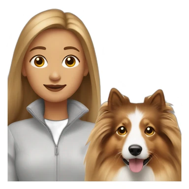 yong woman with light-broun straight hair holds a sable sheltie sticker