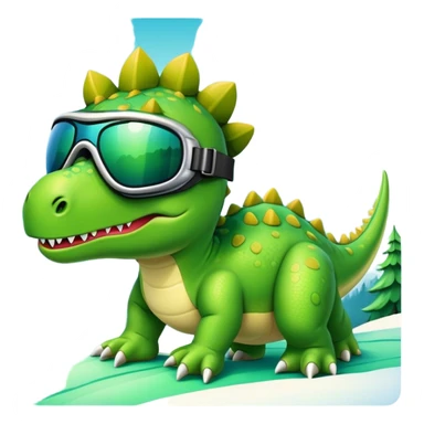 Ski goggles on a dinosaur in mountains  sticker