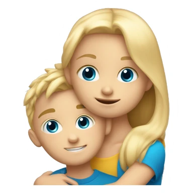 5 year old blond girl with blue eyes hugging a younger brother sticker