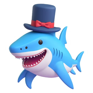 shark with a top hat, 3D emoji style sticker