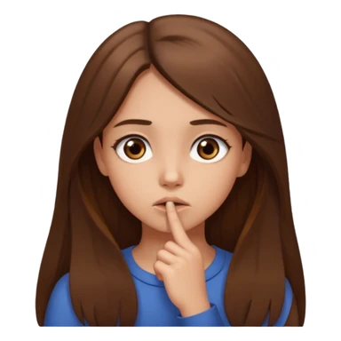 Emoji Fille cheveux long et brun yeux brun avec un doigt dans la bouche comme le truc baka sticker