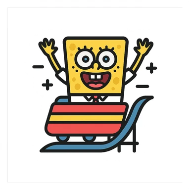 Bob l'éponge dans un montagnes russes, icône colorée, style moderne, détails simplifiés sticker