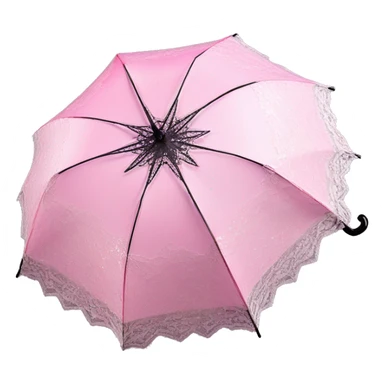 Lacy overlay pink Lolita umbrella with sparkle detailing and a black handle sticker