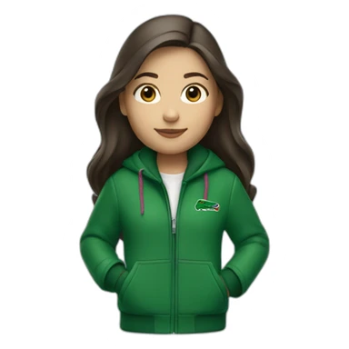 brunette girl with lacoste jacket sticker