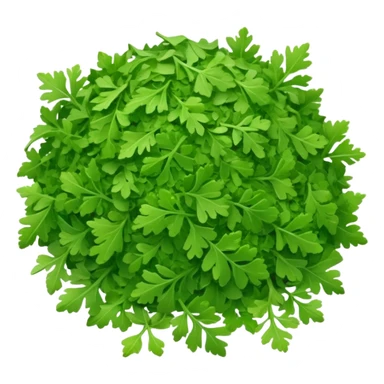 loose scatter of finely crumbled green herb flakes with jagged, flat shapes and a dry, matte texture, color ranges from bright to muted green, evoking dried curly or flat-leaf parsley, soft lighting, subtle shadows, emoji scale sticker