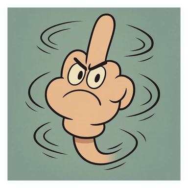 a cartoon hand giving the middle finger, spinning, with motion lines sticker