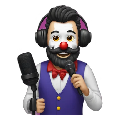 radio presenter with black beard and with a microphone on his hand dressed as a silly clown sticker