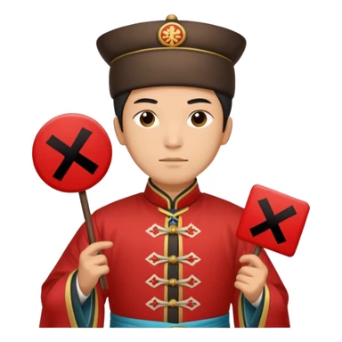 qing empire man who is of han ethnicity that is holding a sign that has a red x on it who is not han ethnicity sticker