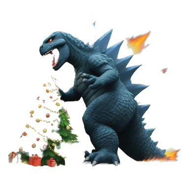 Godzilla destroying a Christmas tree with fire breath sticker