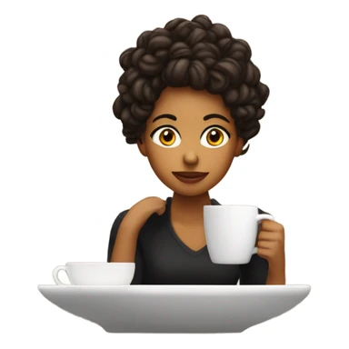 Chica pelo chino negro tomando café  sticker