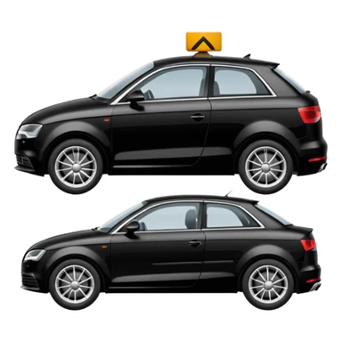 create an ios emoji of a black car, car shape must be similar to a model audi a3, being towed by a tow car. profile horizontal view on transparent background sticker