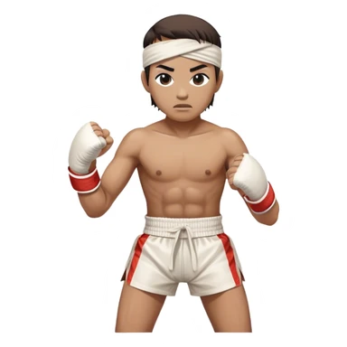 ​Cinematic Realistic Traditional Muay Thai Fighter, depicted in authentic attire featuring white bandaged gloves wrapped around his fists, a traditional headband tied neatly, and classic Muay Thai shorts, captured in a dynamic fighting stance under dramatic, high-energy lighting that highlights the raw power and elegance of the art, sticker