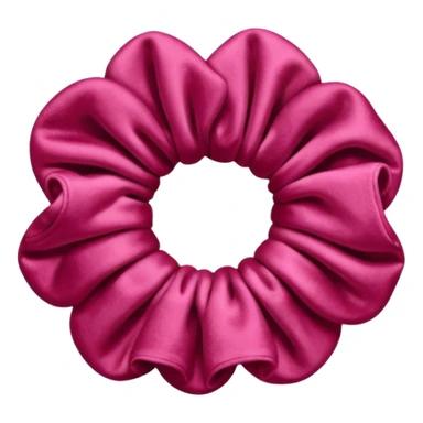 emoji of an isolated velvet scrunchie in a rich pink-red color, plush soft texture with deep velvety shading, gathered fabric folds, fashion accessory, no person, no hair, not worn, smooth warm lighting, clean rounded shape sticker