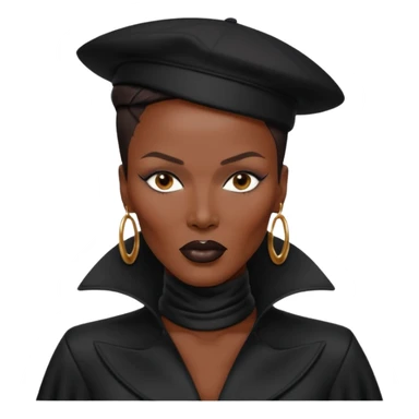 Grace Jones with dark brown hair, black outfit sticker