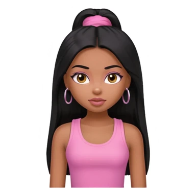 a pretty bratz dusky girl with long straight black color hair and pink tank top on sticker