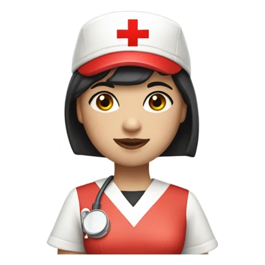 pixie cut black straight hair female nurse with red cross sign hat wearing dress
pale skin color sticker
