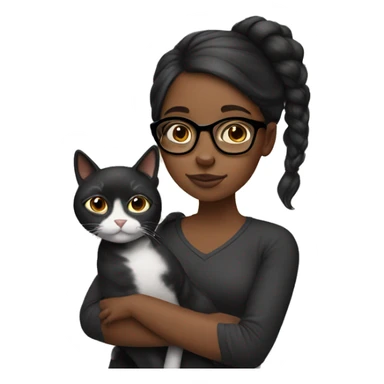 Black girl wears glasses holding a cat on her shoulder  sticker