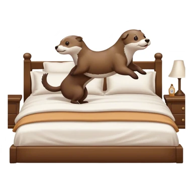 Otter and dog jumping on a bed   sticker