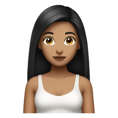 A girl with light brown skin and brown eyes and dark black straight hair and a white tube top sticker
