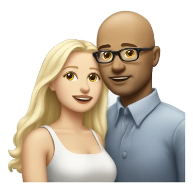 Clean shaven Bald man wearing glasses kissing a white blonde woman with long hair sticker