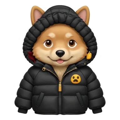  dog in oversized black puffer with hood sticker